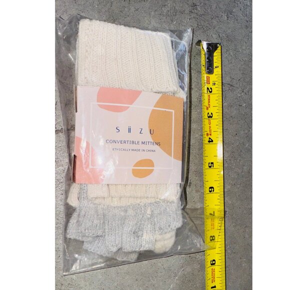 Siizu Cozy Convertible Mittens Womens Cream and Gray Knitted 100% Polyester - Picture 4 of 7